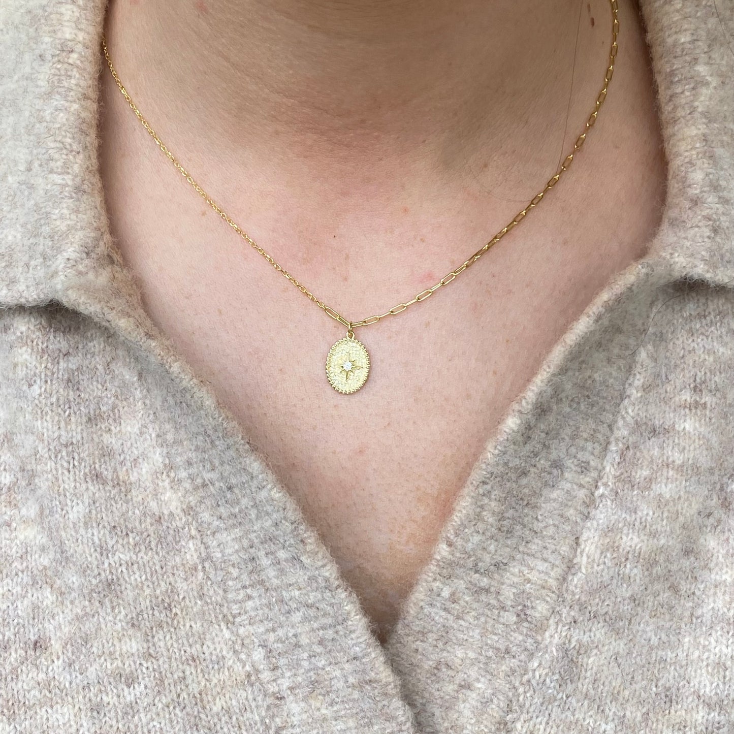 Sunshine Oval Compass Disc Necklace | 40+5cm - John Ross Jewellers