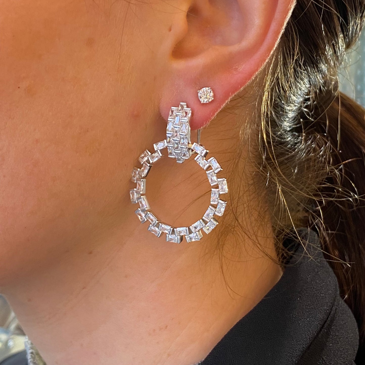 Silver Baguette Eternity Drop Earrings - John Ross Jewellers