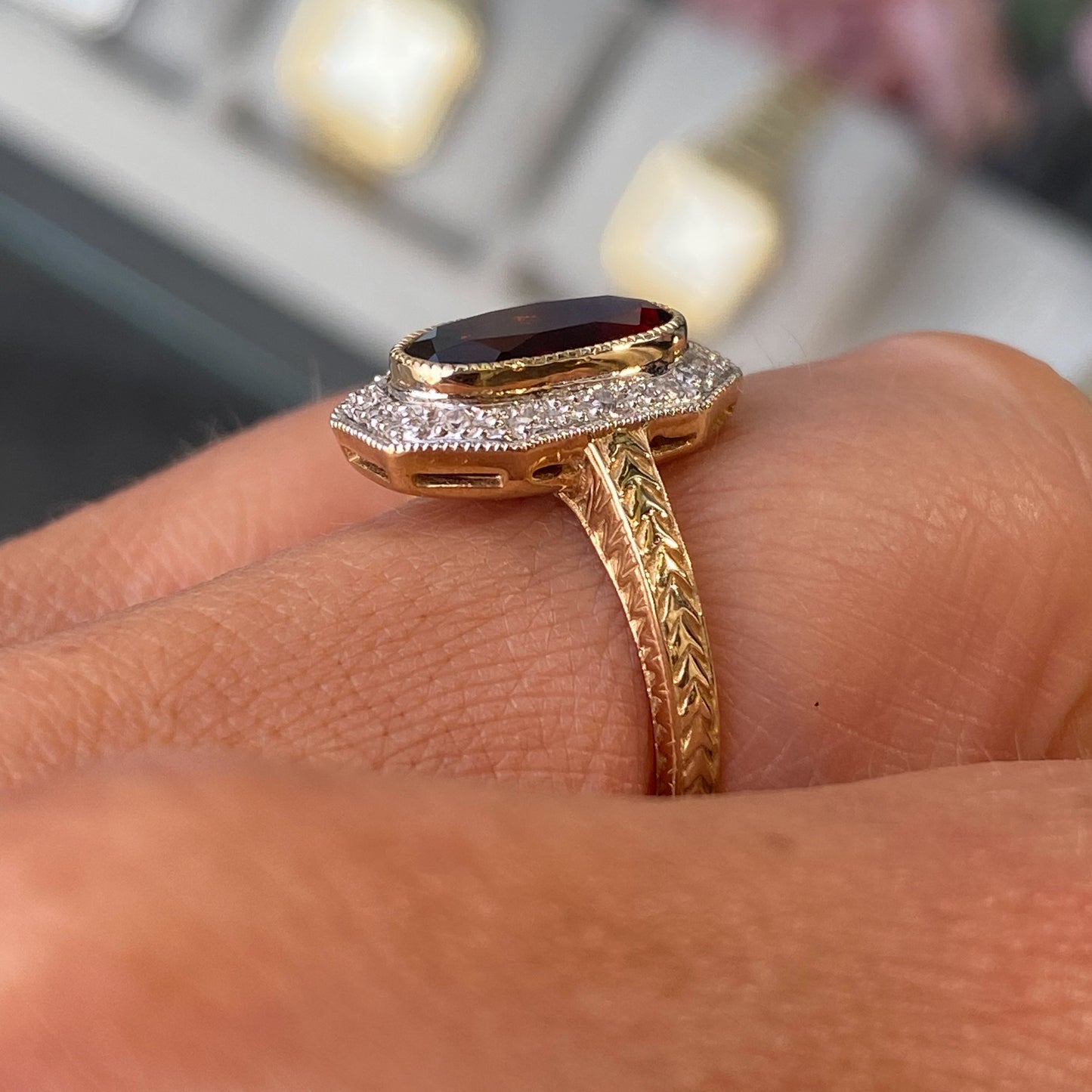 9ct Gold Garnet & Diamond Ring - John Ross Jewellers