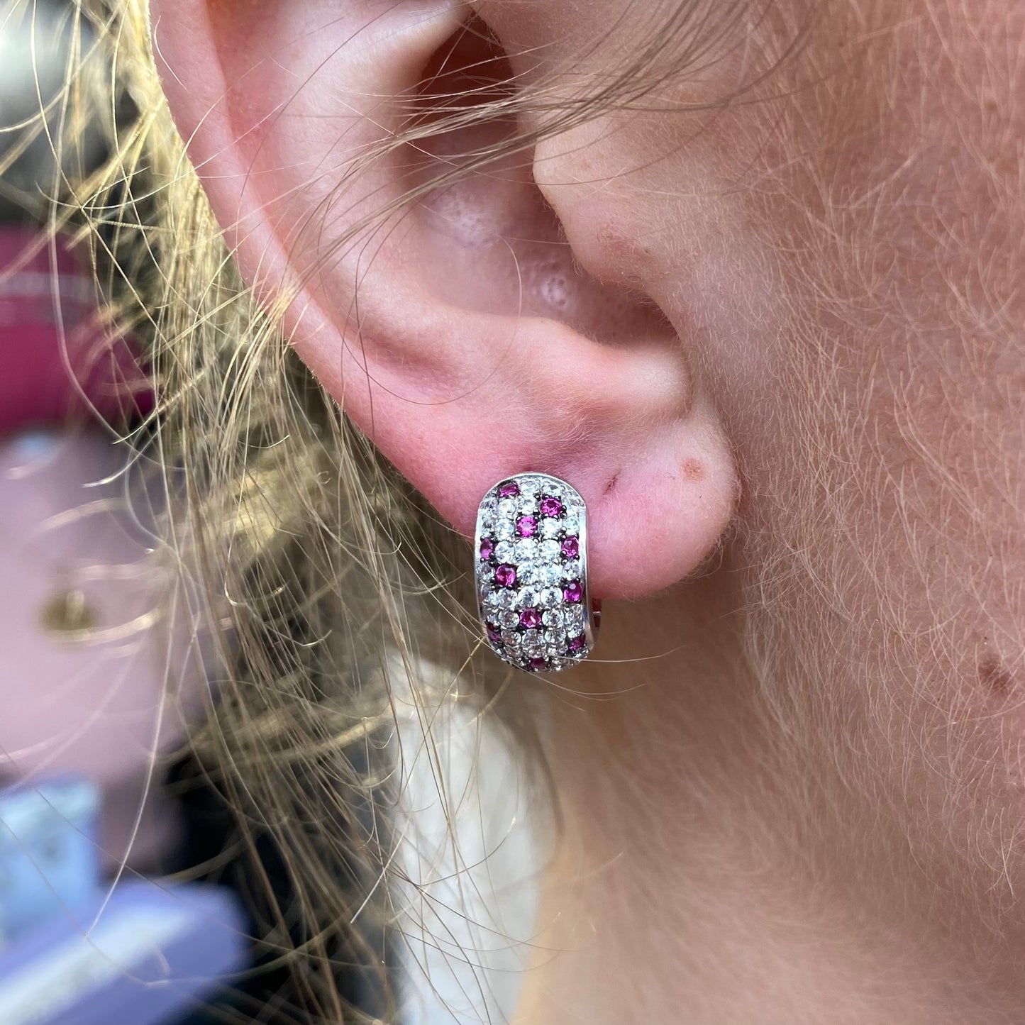 Silver Red Ombre Huggie Hoop Earrings - John Ross Jewellers