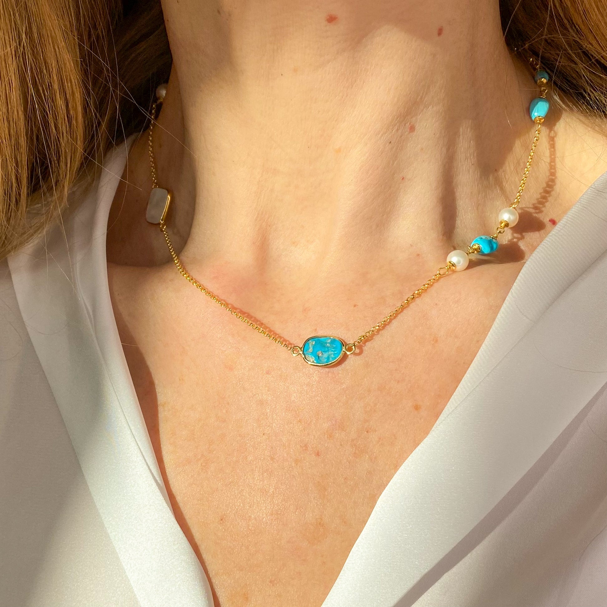 Turquoise, Pearl & Mother of Pearl Necklace | 46cm - John Ross Jewellers