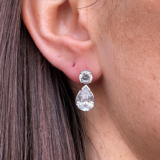 Silver Pear CZ Drop Earrings | 5.5mm & 7x10mm - John Ross Jewellers