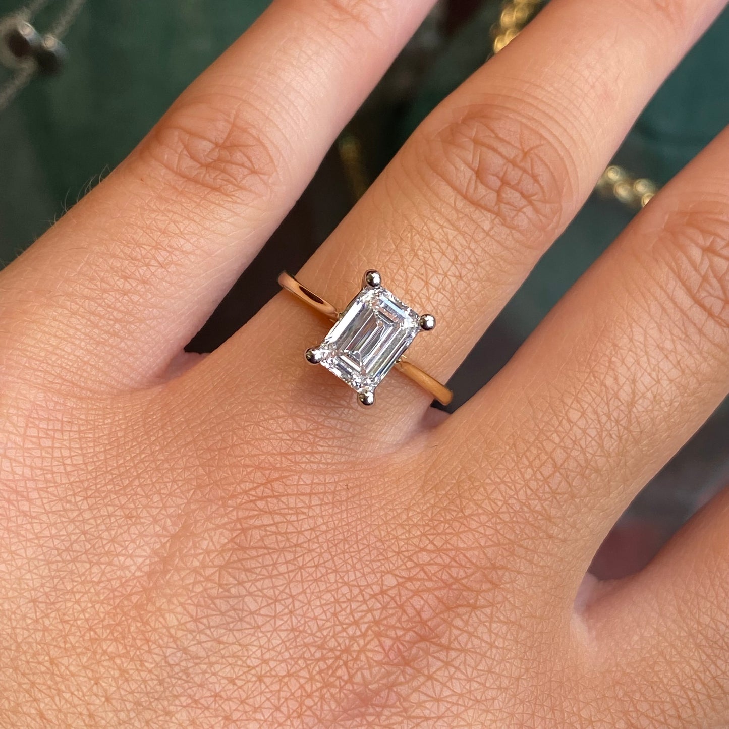 18ct Gold Solitaire Engagement Ring | Certificated Emerald Cut Lab 1.59ct