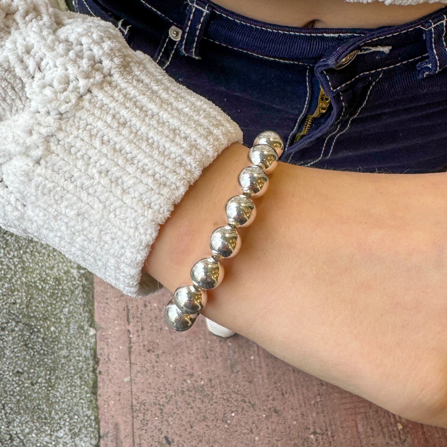 Silver Beaded Bracelet | 10mm Beads - John Ross Jewellers