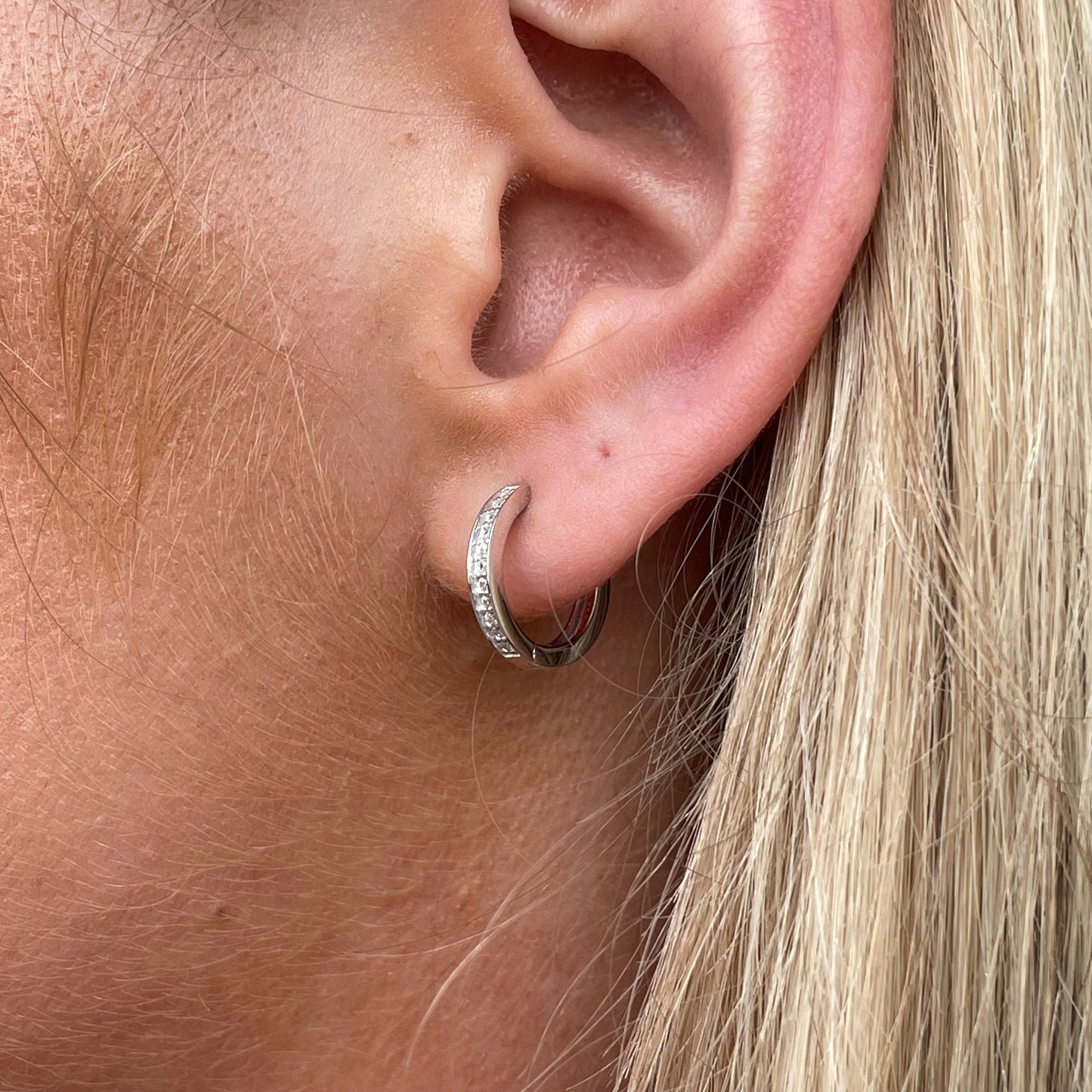 Silver CZ Huggie Hoop Earrings - 13mm