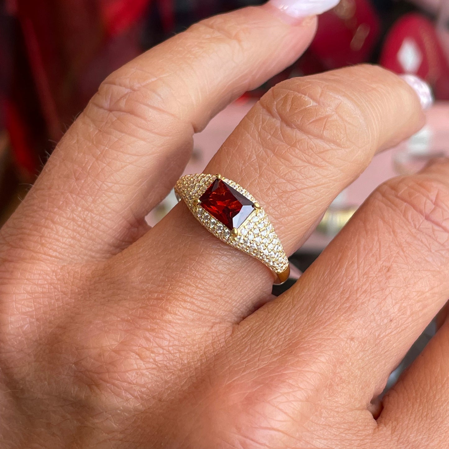 Sunshine CZ Chevalier Ring | Garnet Red - John Ross Jewellers