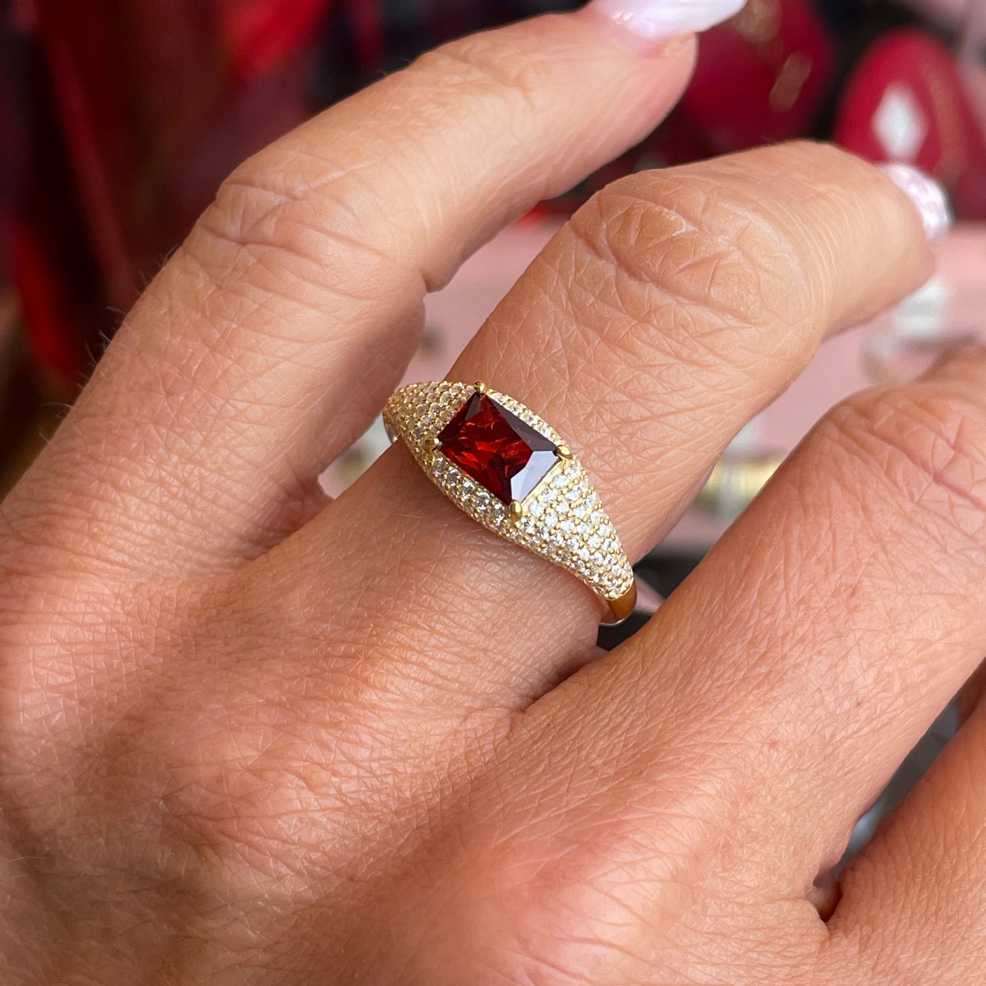 Sunshine CZ Chevalier Ring | Garnet Red - John Ross Jewellers