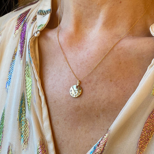 9ct Gold Diamond Stars Disc Necklace - John Ross Jewellers