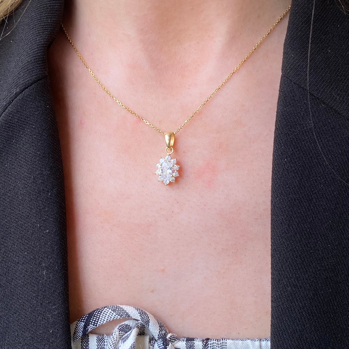 Sunshine Marquise Halo CZ Pendant Necklace - John Ross Jewellers