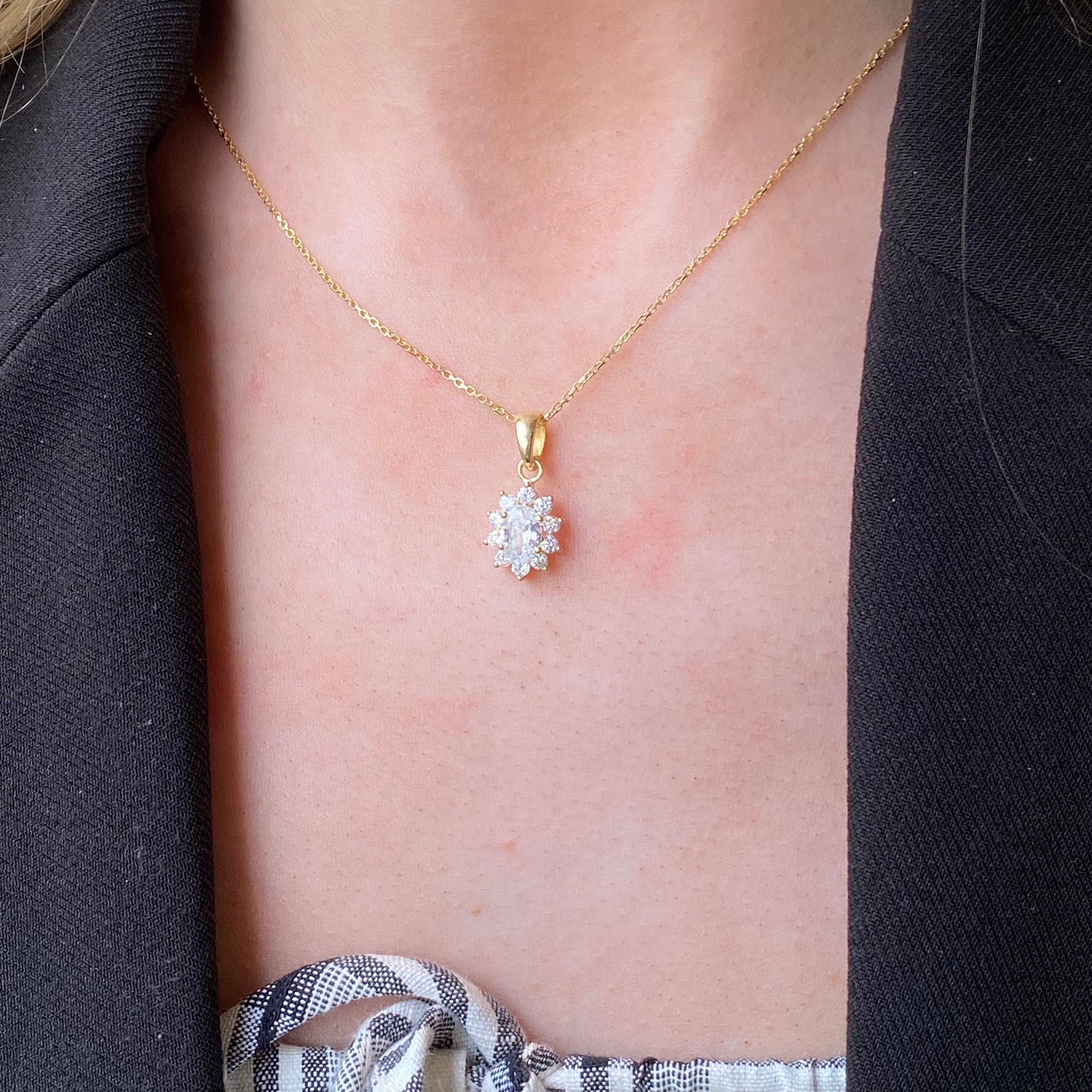 Sunshine Marquise Halo CZ Pendant Necklace - John Ross Jewellers