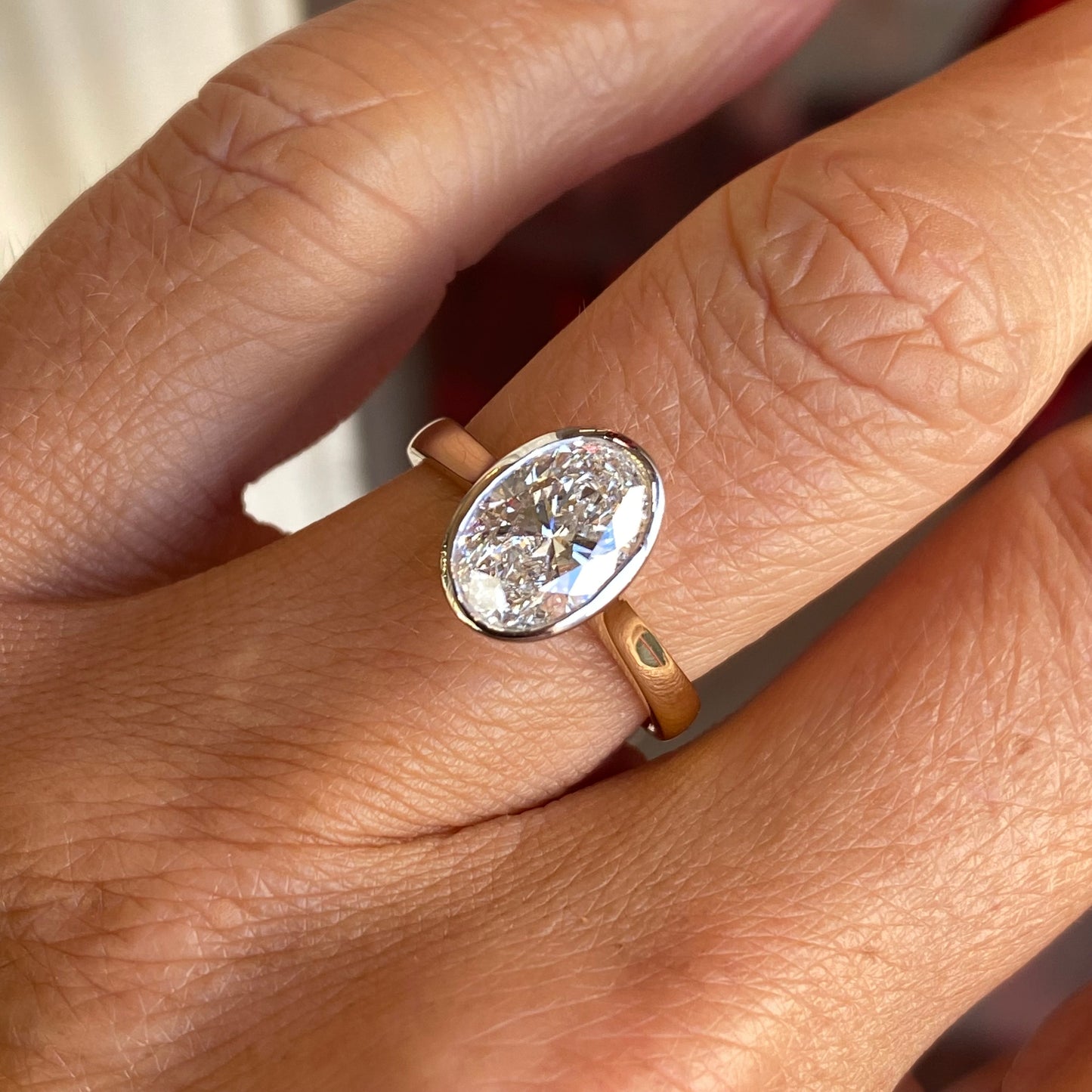 18ct Gold Bezel Set Solitaire Engagement Ring | 2.05ct Oval Lab Certificated - John Ross Jewellers