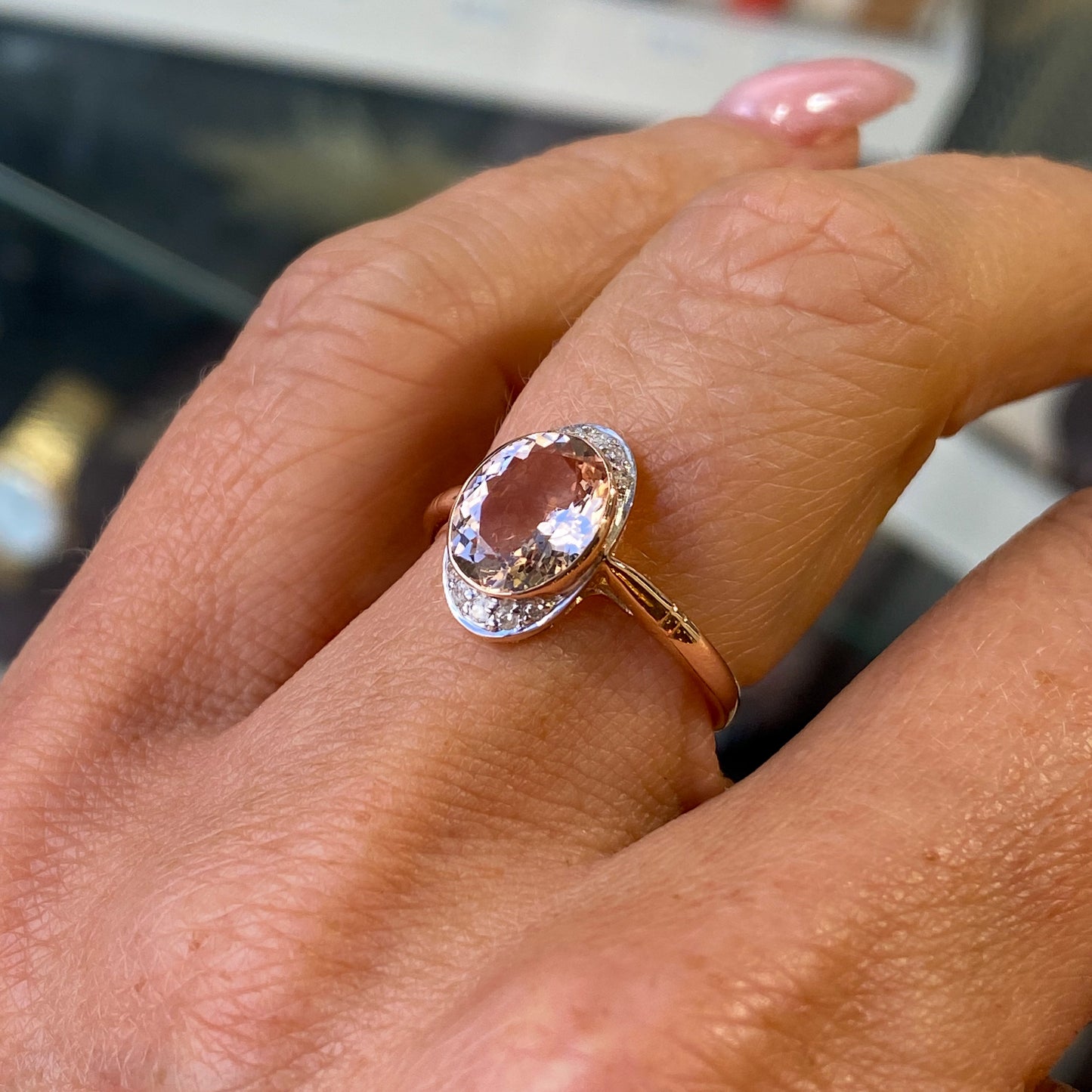 9ct Rose Gold Morganite & Diamond Ring - John Ross Jewellers