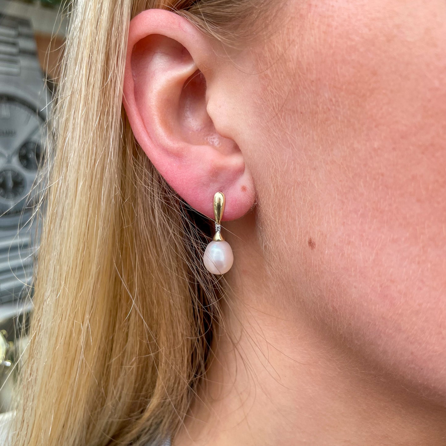 9ct Gold Diamond & Freshwater Pearl Drop Earrings - John Ross Jewellers