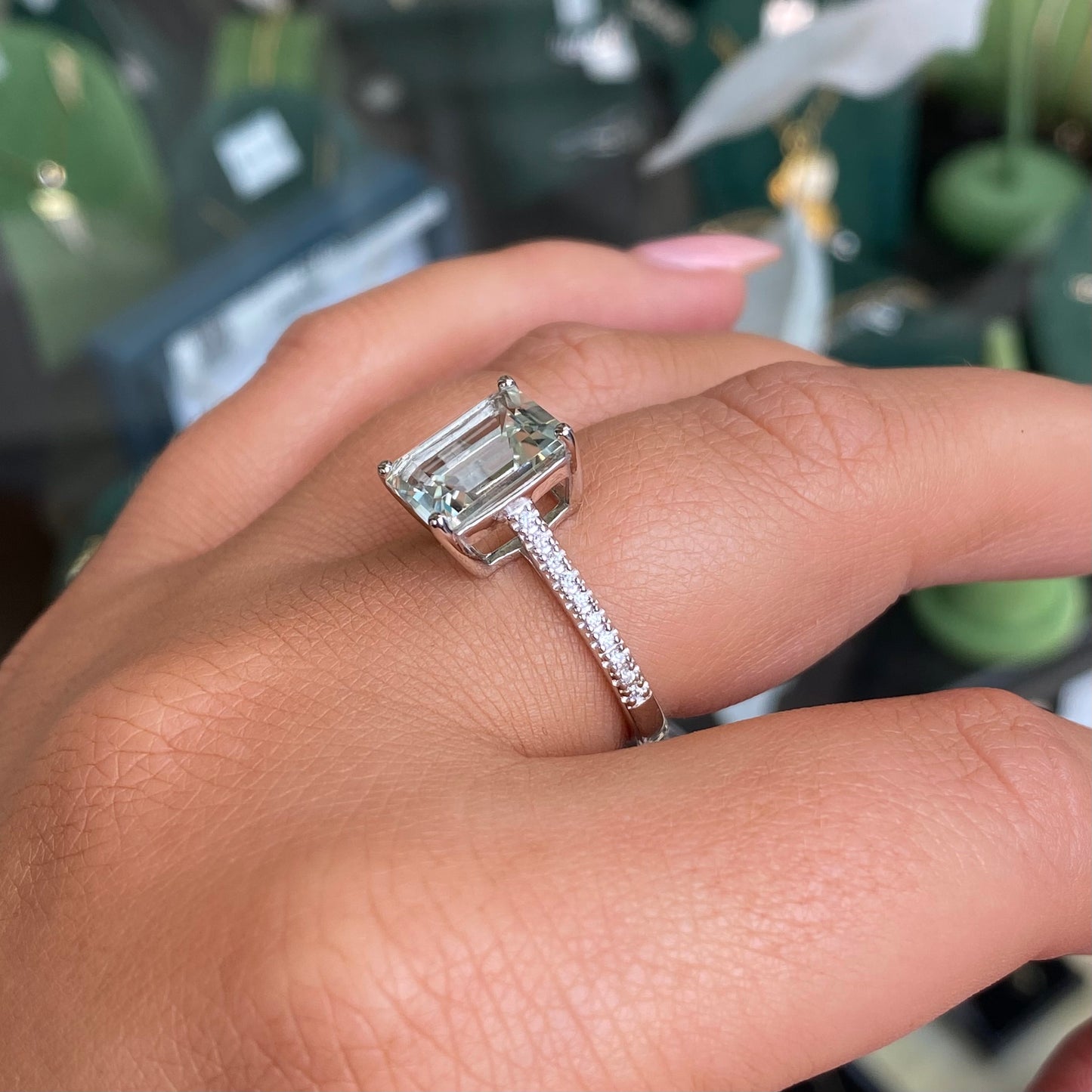 Silver Green Amethyst & CZ Solitaire Ring