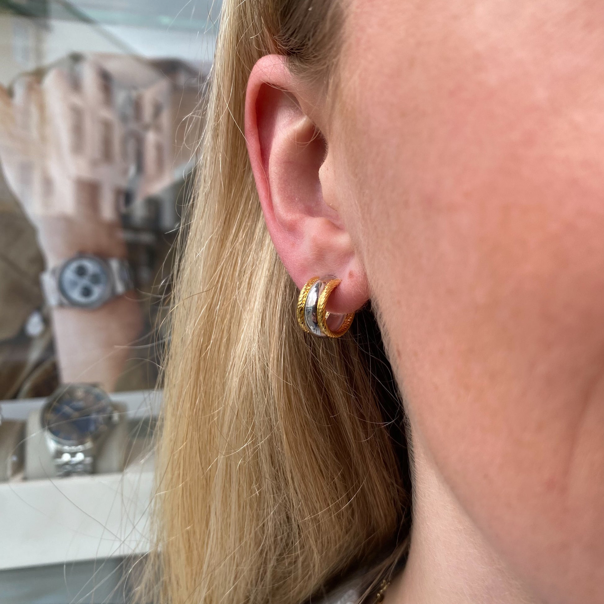 Sunshine Glittery Two Tone Mini Hoop Earrings - John Ross Jewellers