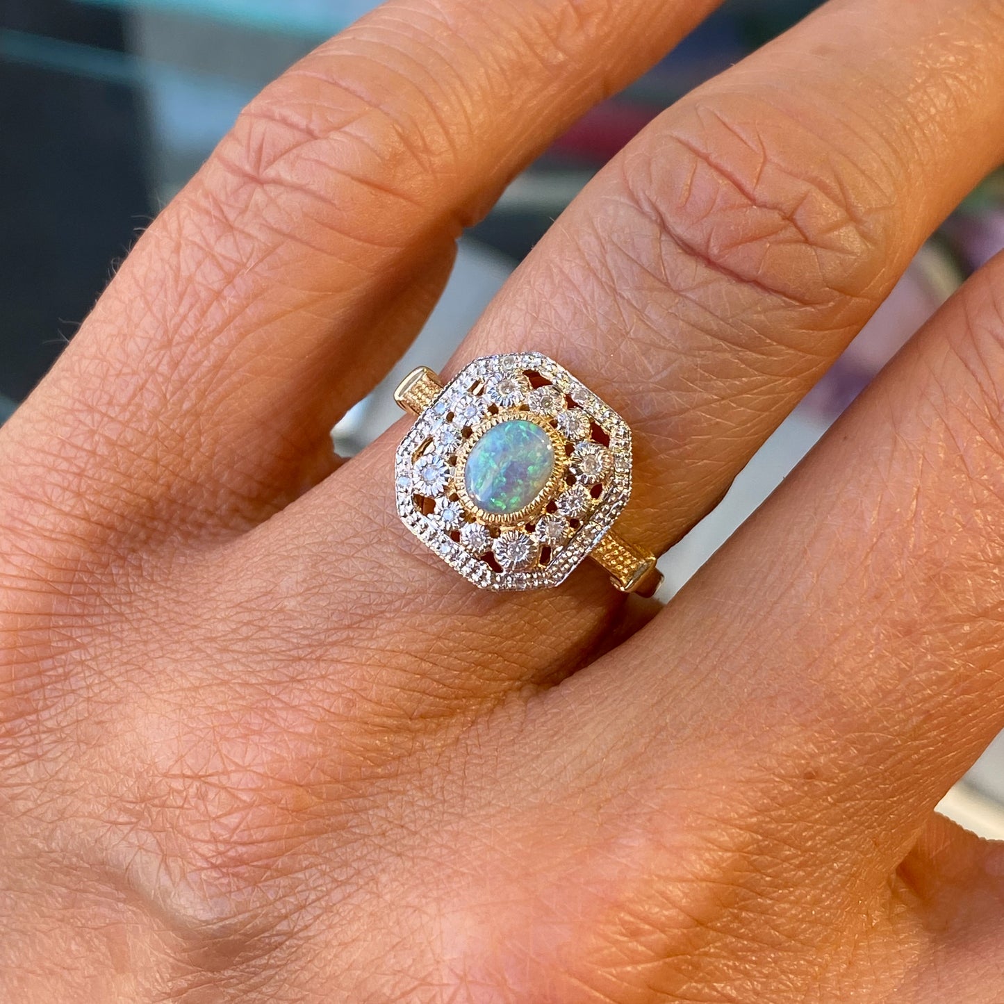 9ct Yellow Gold Gem Opal & Diamond Ring - John Ross Jewellers