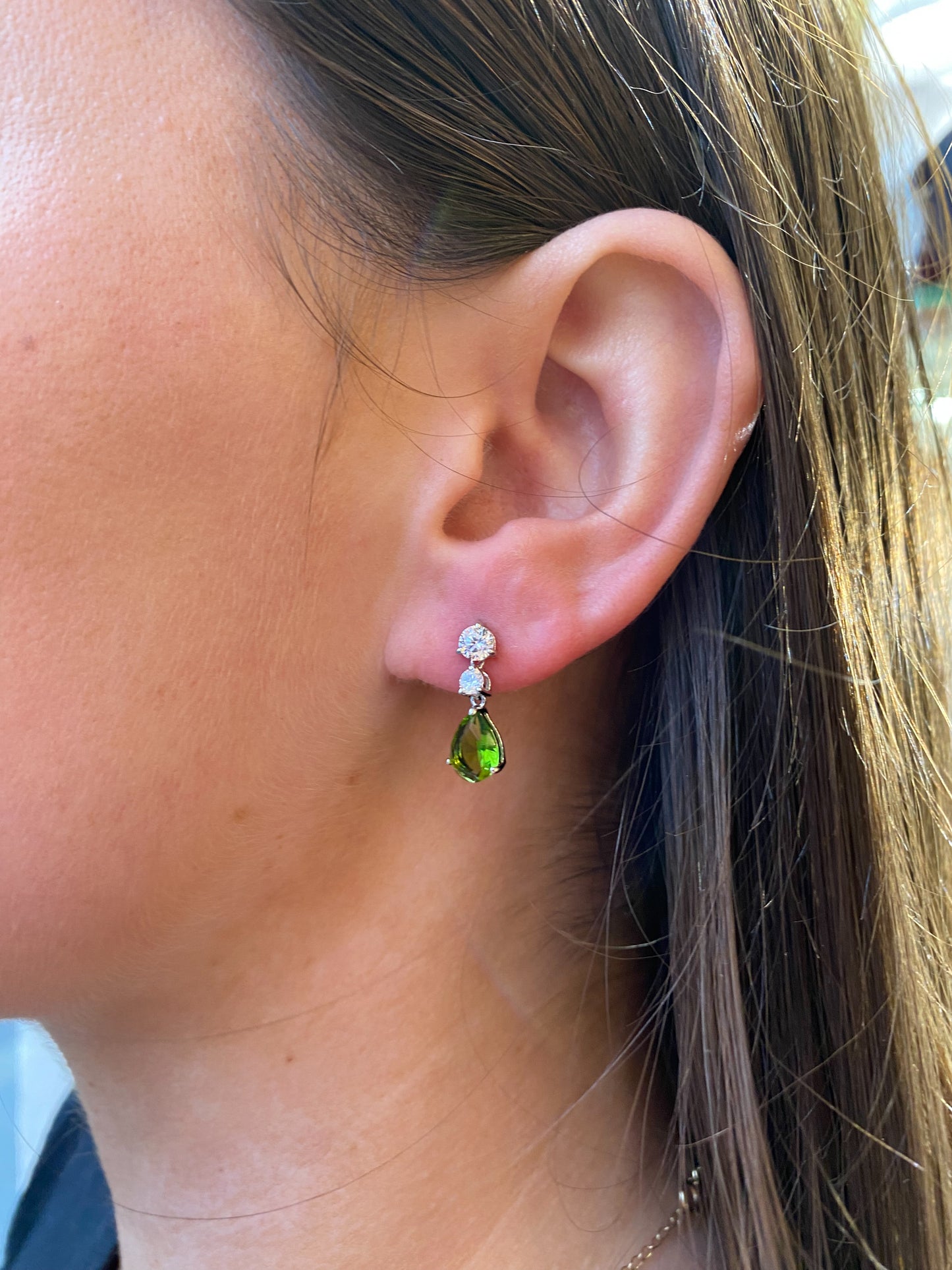 Silver Olive CZ Drop Earrings