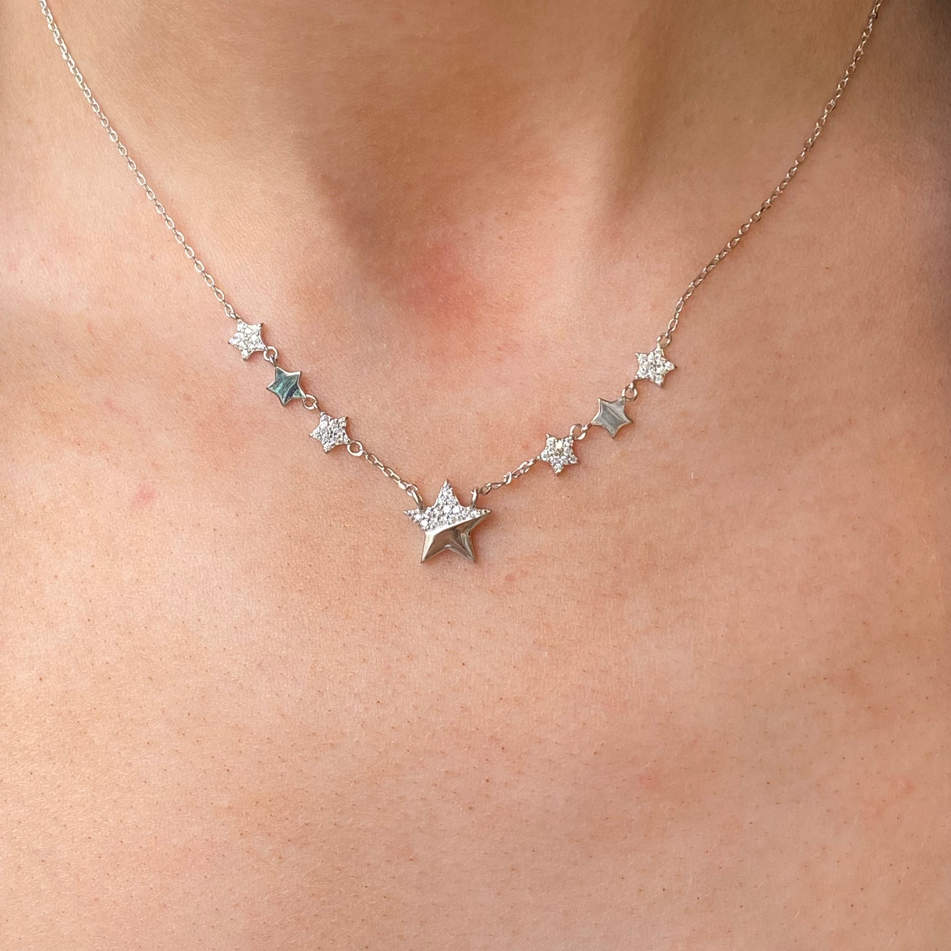 Silver Stars Necklace | 42+3cm - John Ross Jewellers