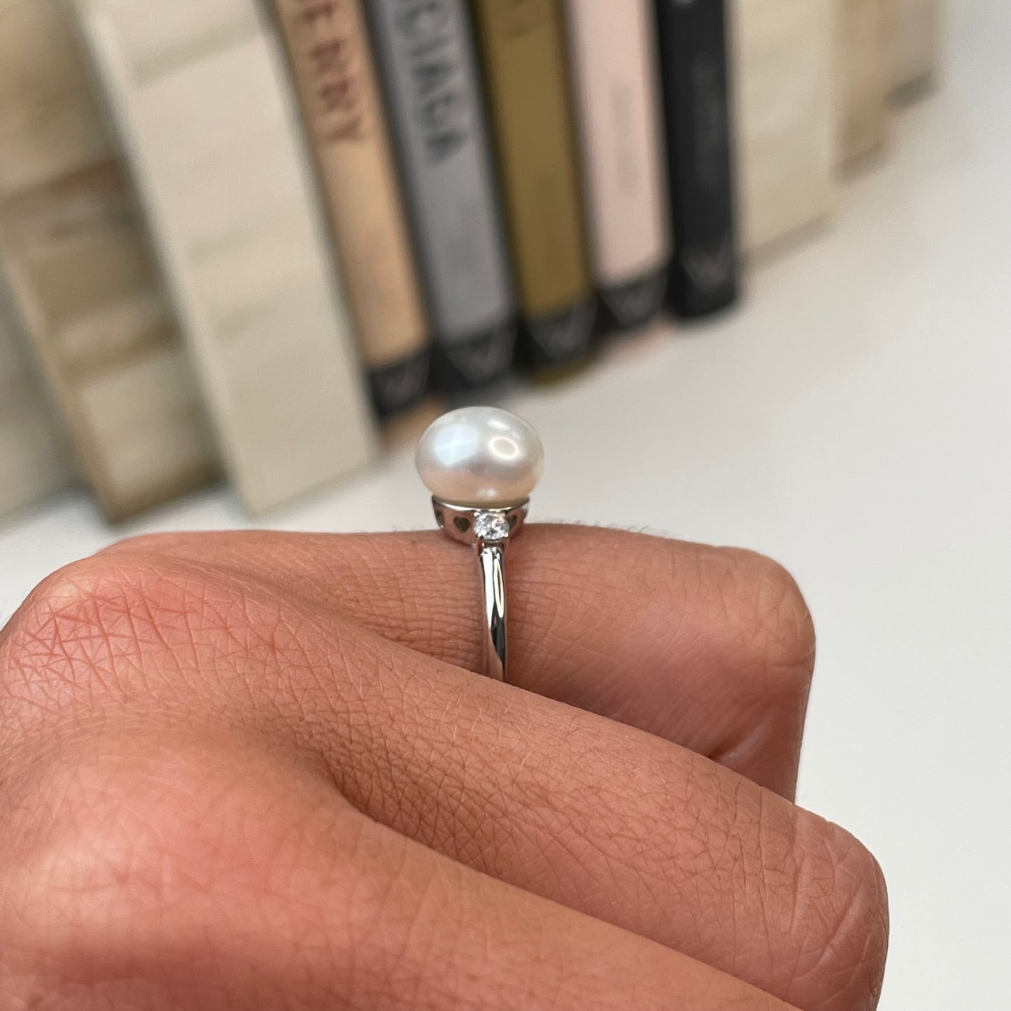 Silver Freshwater Pearl & CZ Trilogy Ring| 8mm - John Ross Jewellers