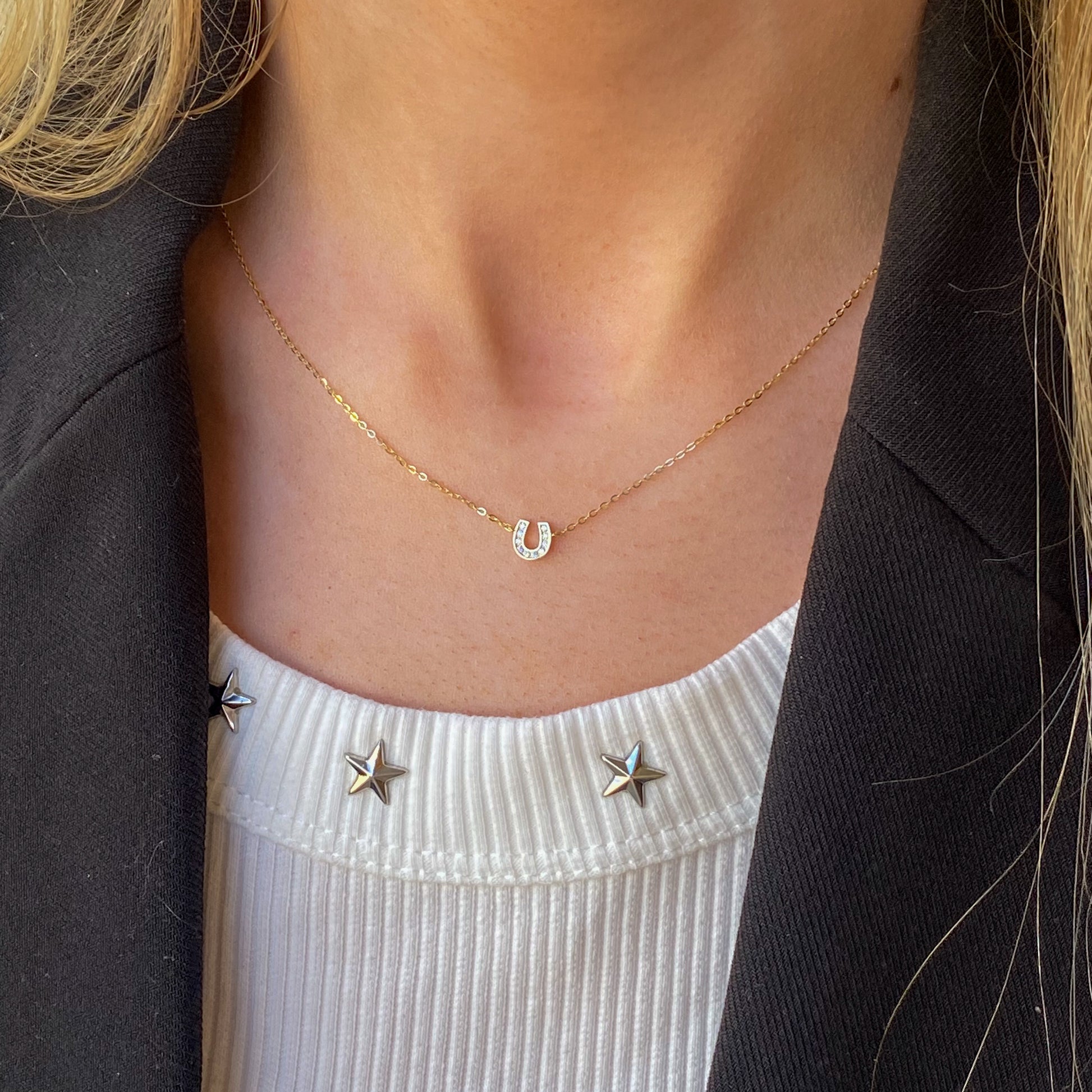 9ct Gold CZ Horseshoe Necklace - John Ross Jewellers