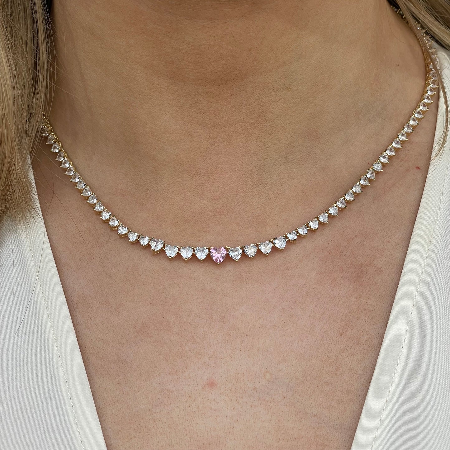 Sunshine Tennis Necklace | Soft Pink 43cm - John Ross Jewellers