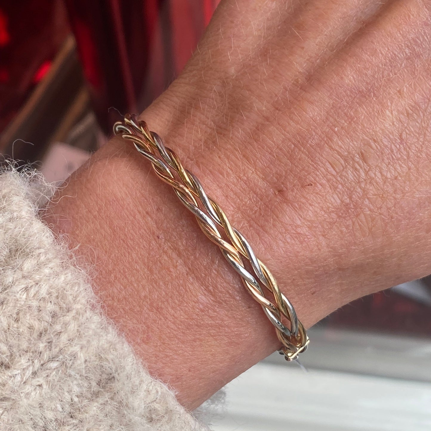 14ct Gold Three Colour Braided Bangle | Limited Edition