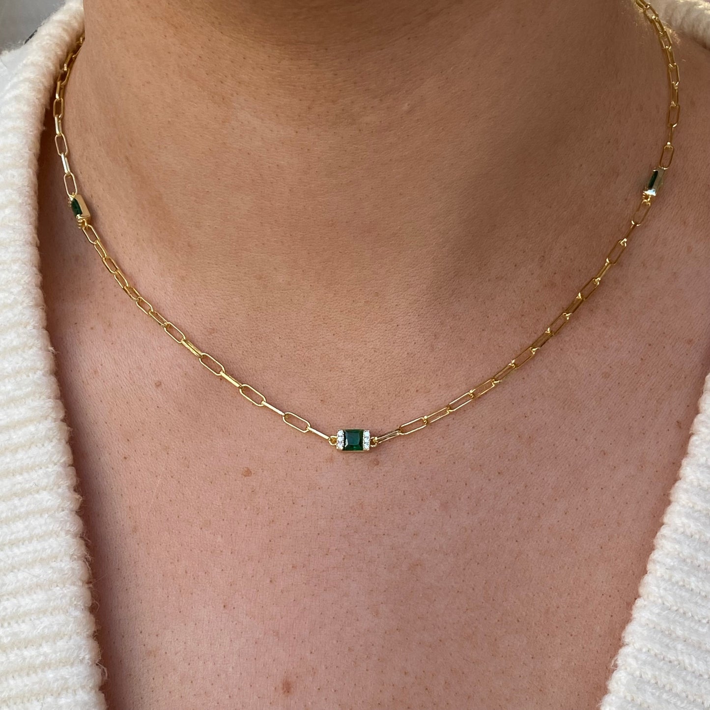 Sunshine Green & White CZ Paperlink Necklace | 42+5cm - John Ross Jewellers