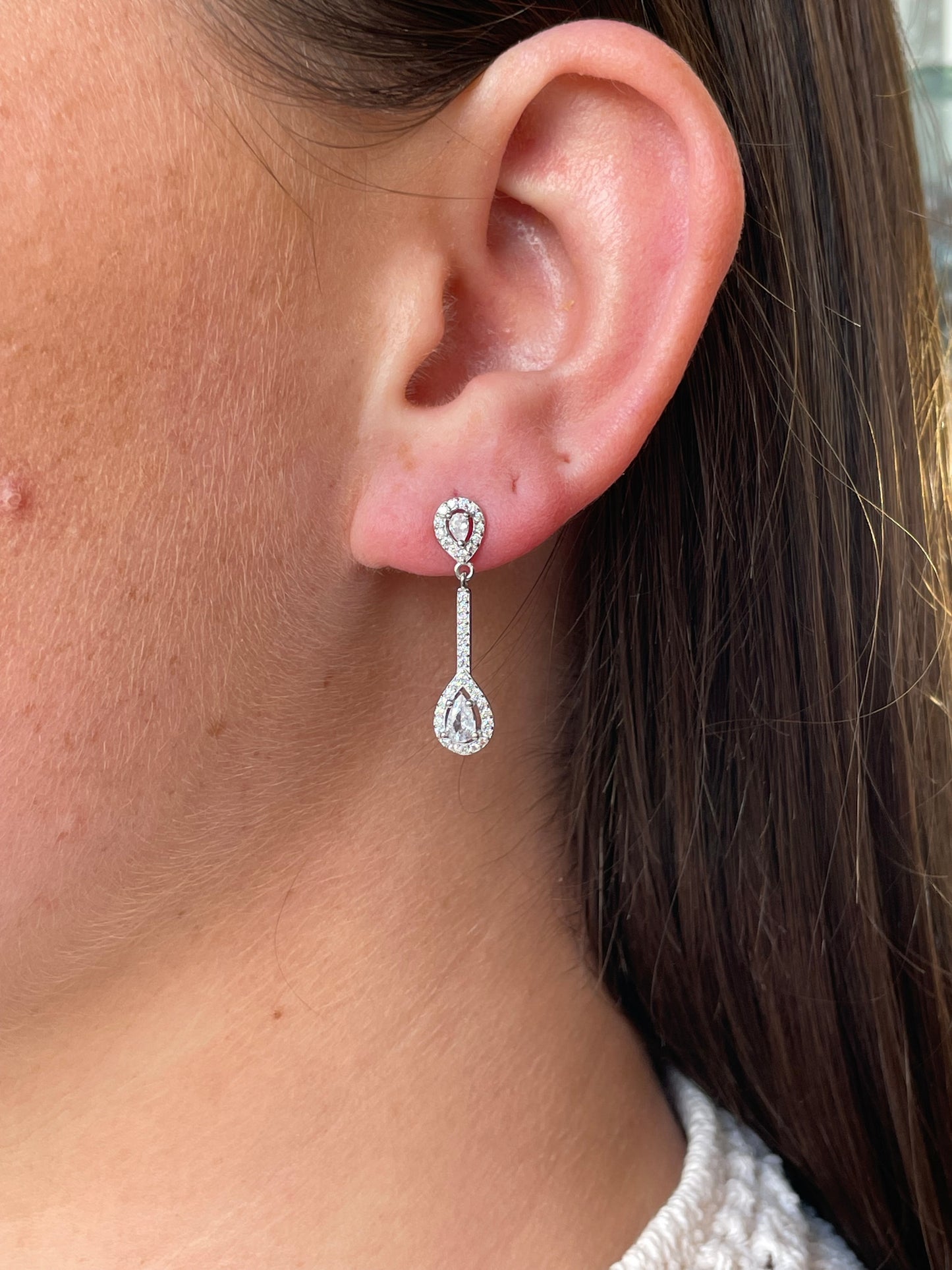 Silver CZ Pear Halo Drop Earrings - John Ross Jewellers