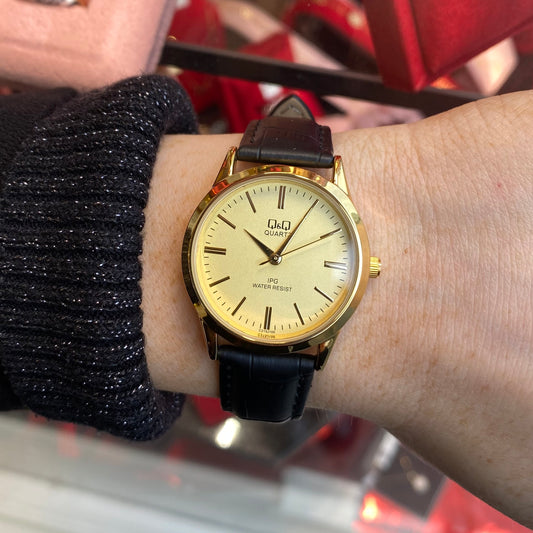 Q&Q Ladies Gold Leather Watch