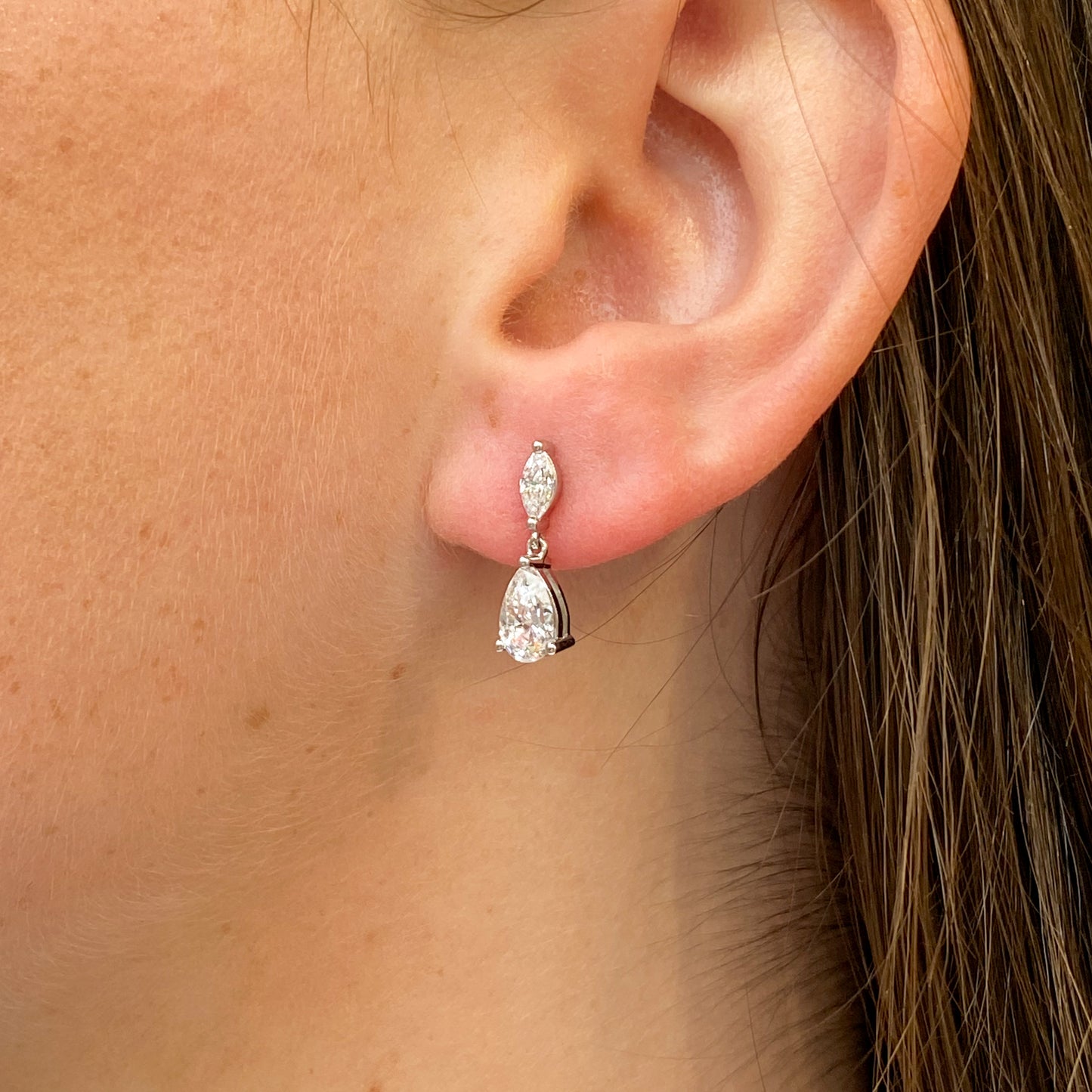 9ct White Gold Pear & Marquis CZ Drop Earrings