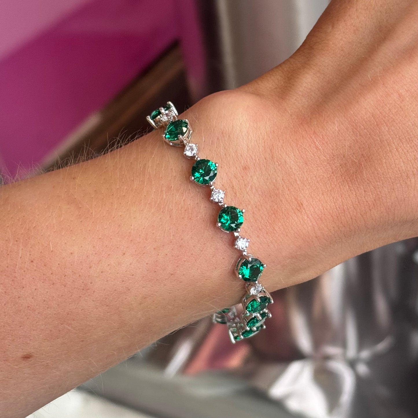 Silver CZ Tennis Bracelet | Emerald Green - John Ross Jewellers