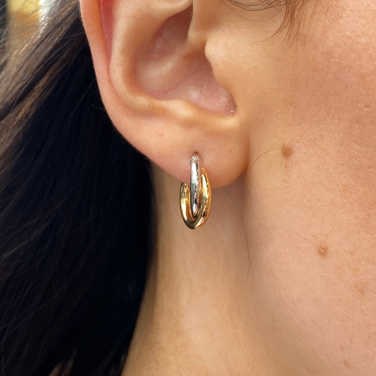 9ct Gold Two Tone Double Hoop Earrings