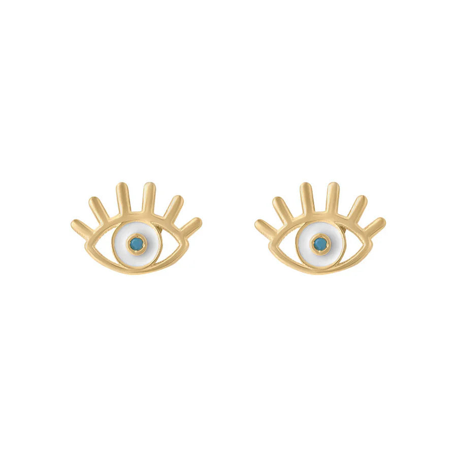 9ct Gold Enamel Evil Eye Stud Earrings