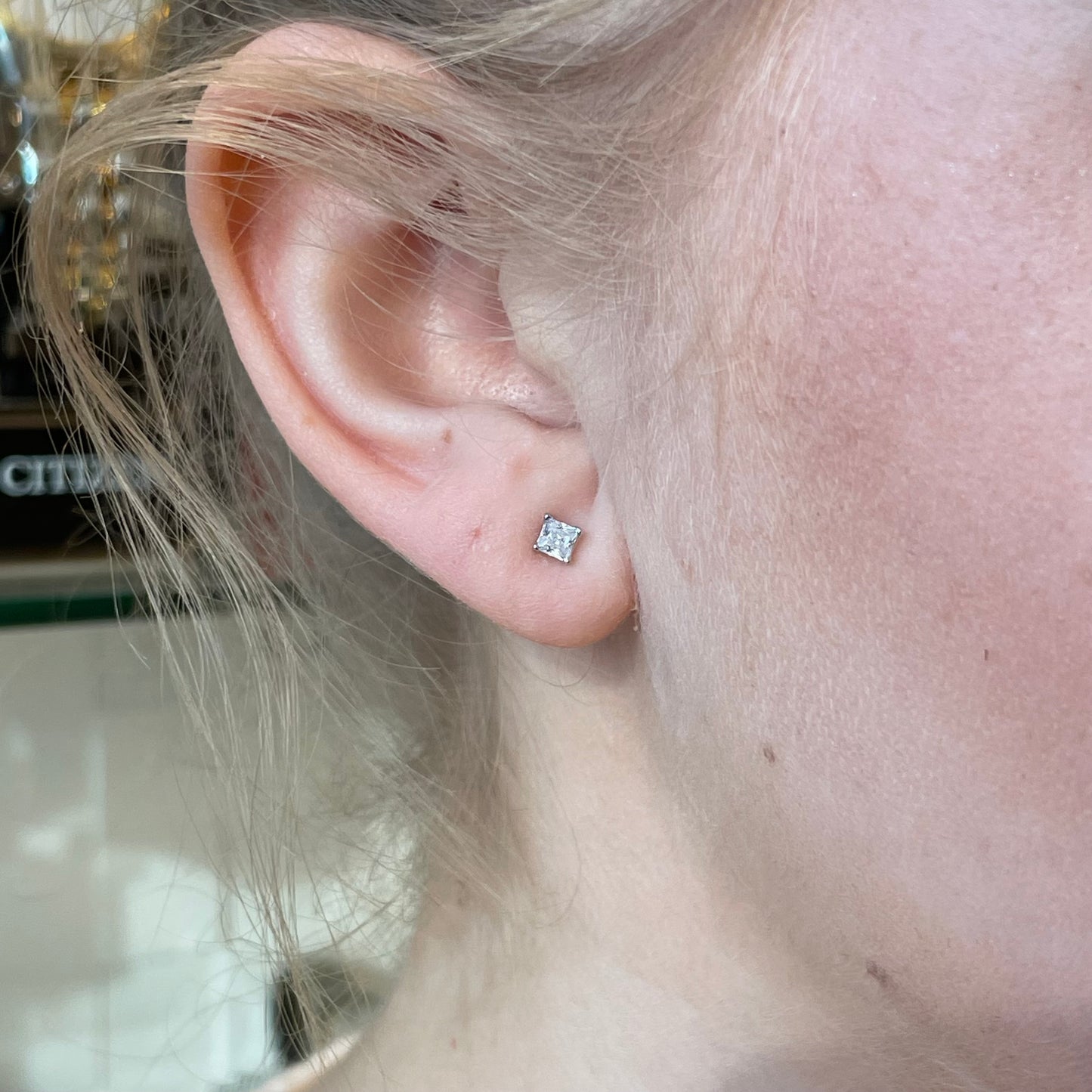 Silver 3mm Four Claw Princess CZ Stud Earrings