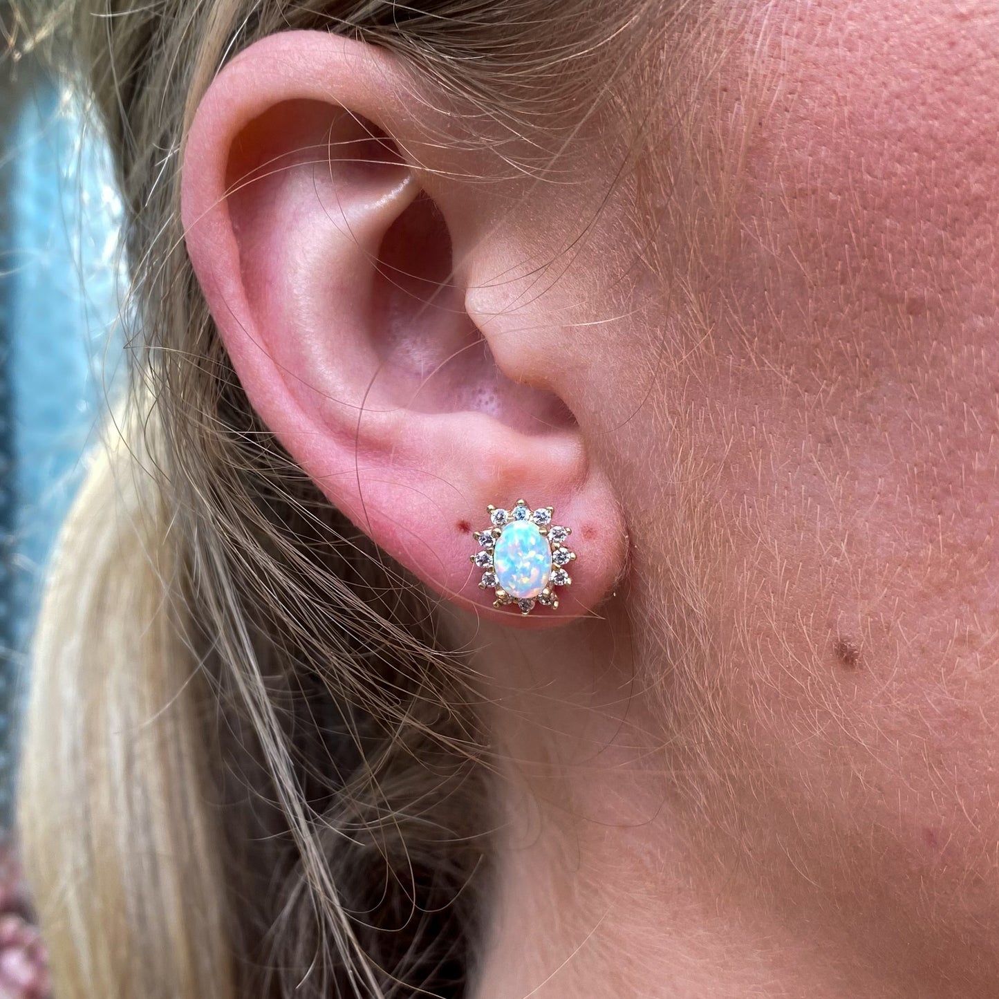 9ct Gold Oval Opalique & CZ Stud Earrings - John Ross Jewellers