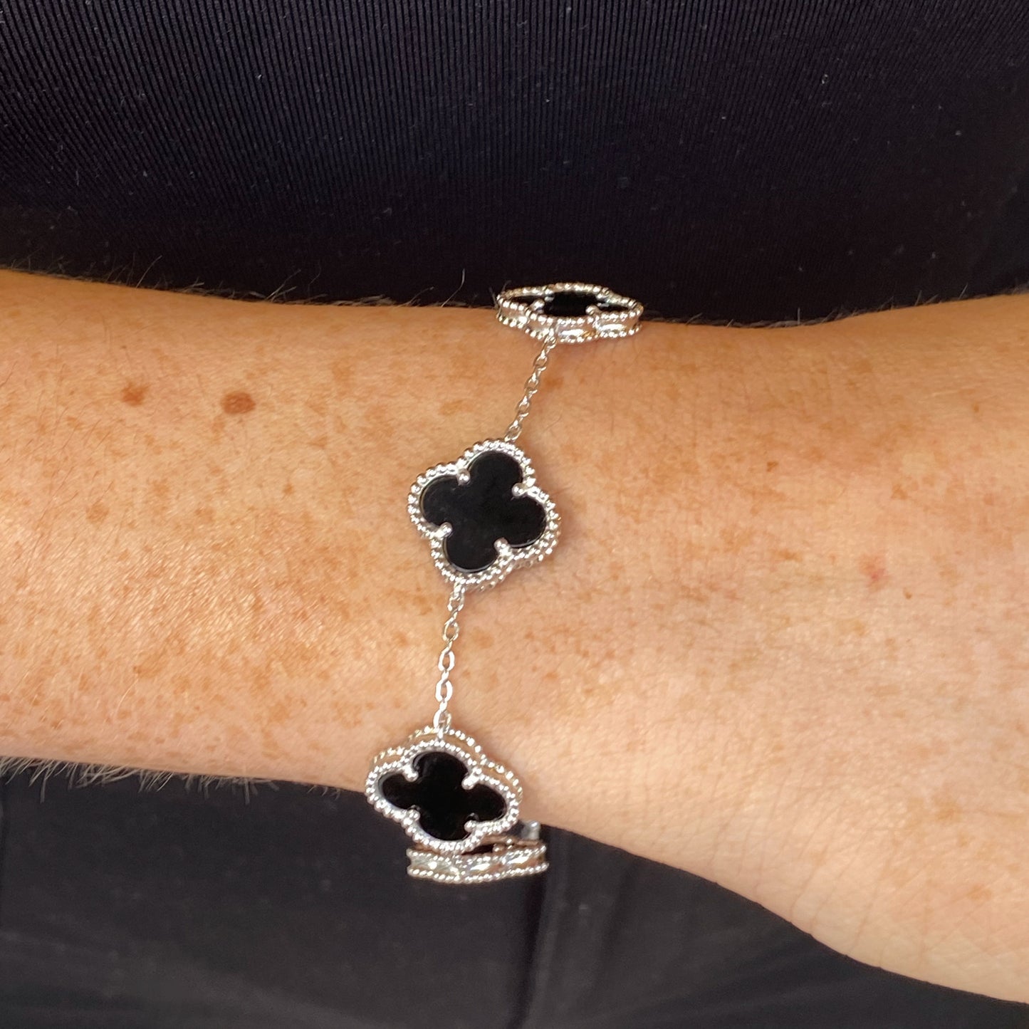 Silver Onyx Quatrefoil Bracelet