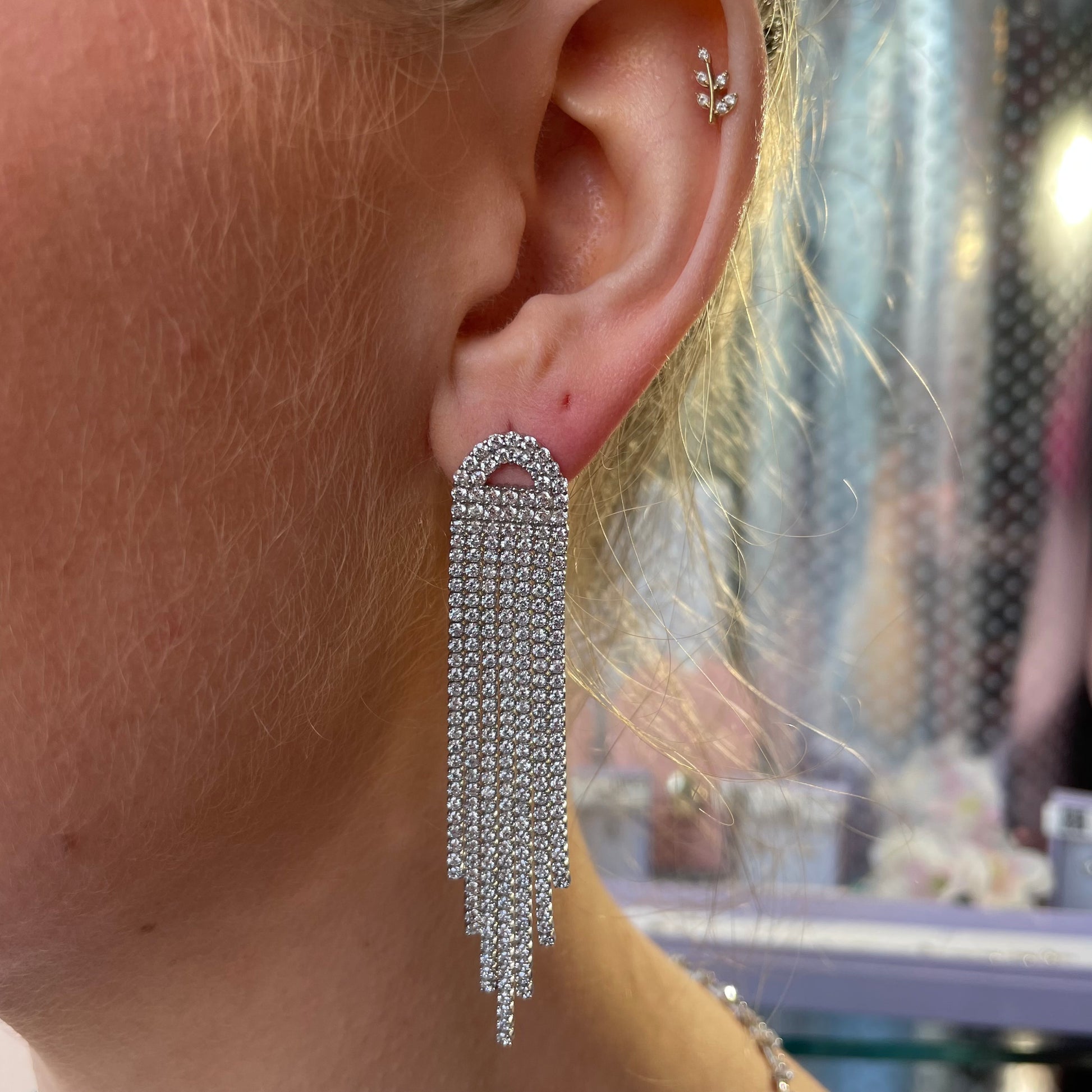 Silver Dramatic CZ Tennis Drop Earrings - John Ross Jewellers