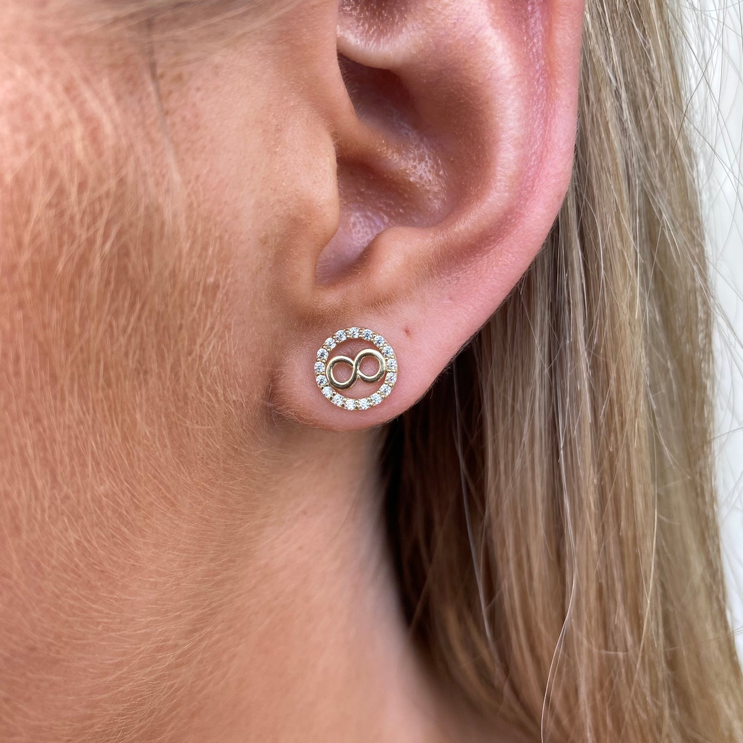 9ct Gold CZ Infinity Stud Earrings