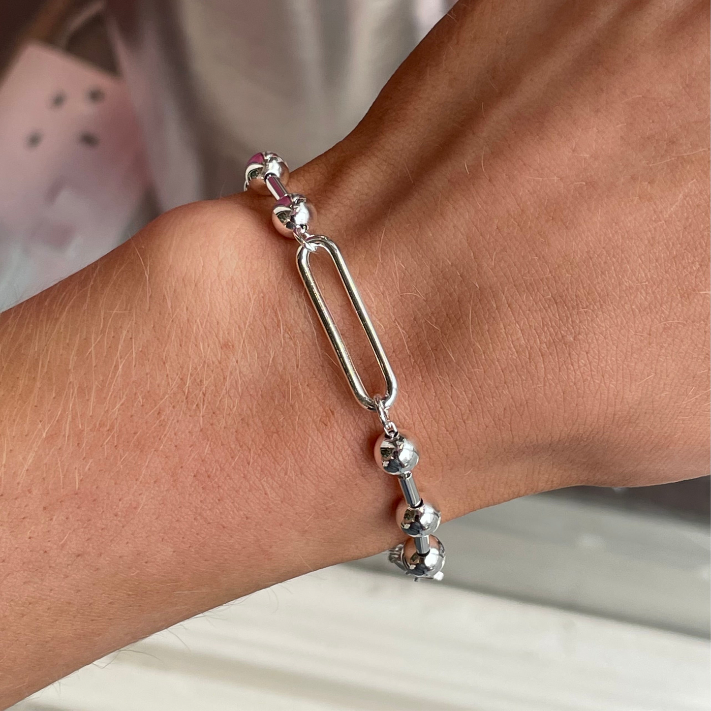 Silver Chunky Paper Link Bracelet | Bead - John Ross Jewellers