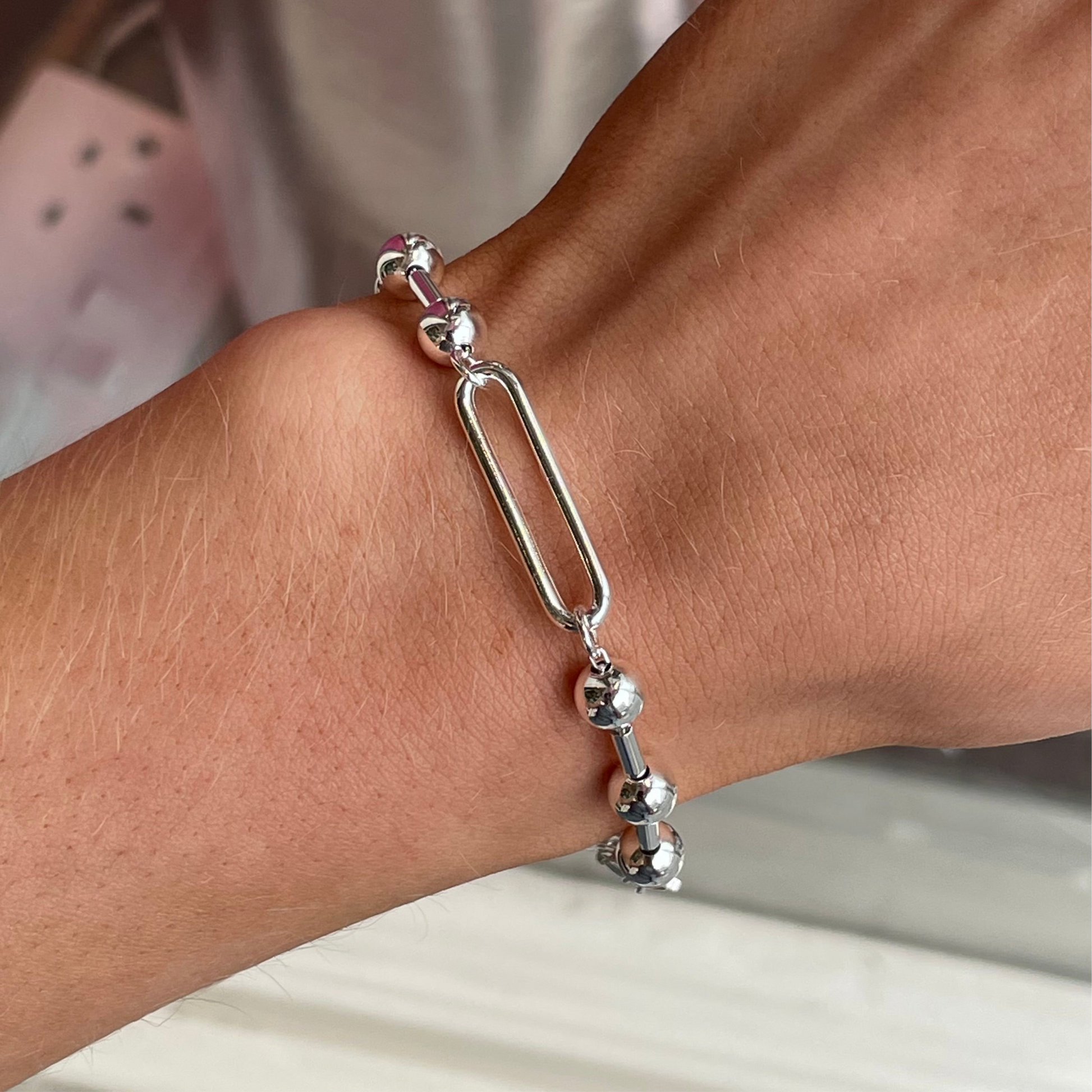 Silver Chunky Paper Link Bracelet | Bead - John Ross Jewellers