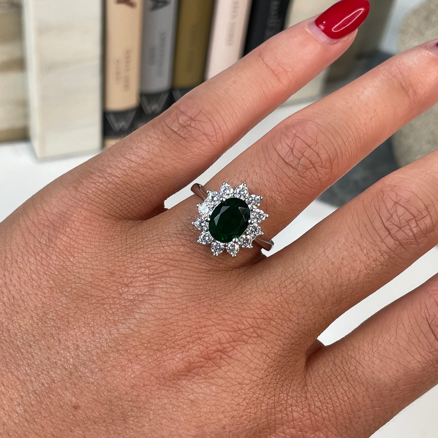 Silver Emerald Green CZ Diana Ring - John Ross Jewellers