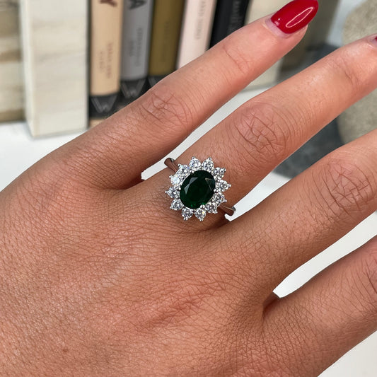 Silver Emerald Green CZ Diana Ring - John Ross Jewellers