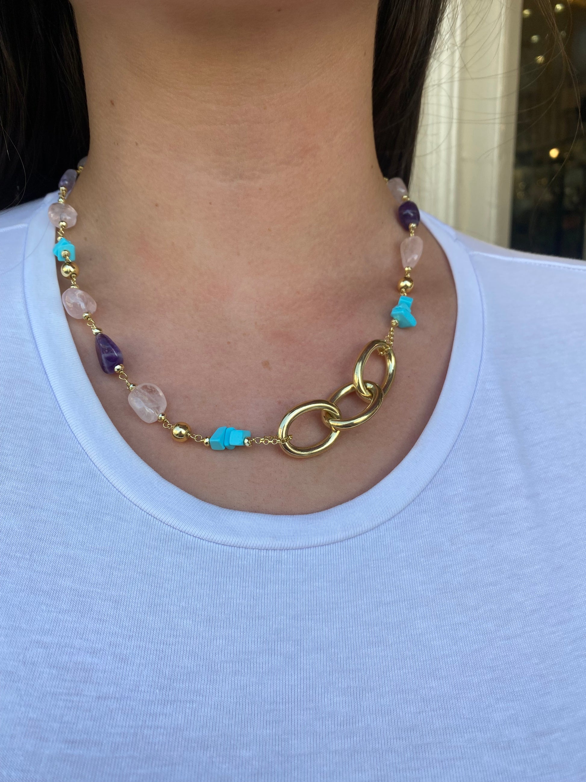 Baroque Necklace | Horos | Amethyst, Rose Quartz & Turquoise - John Ross Jewellers