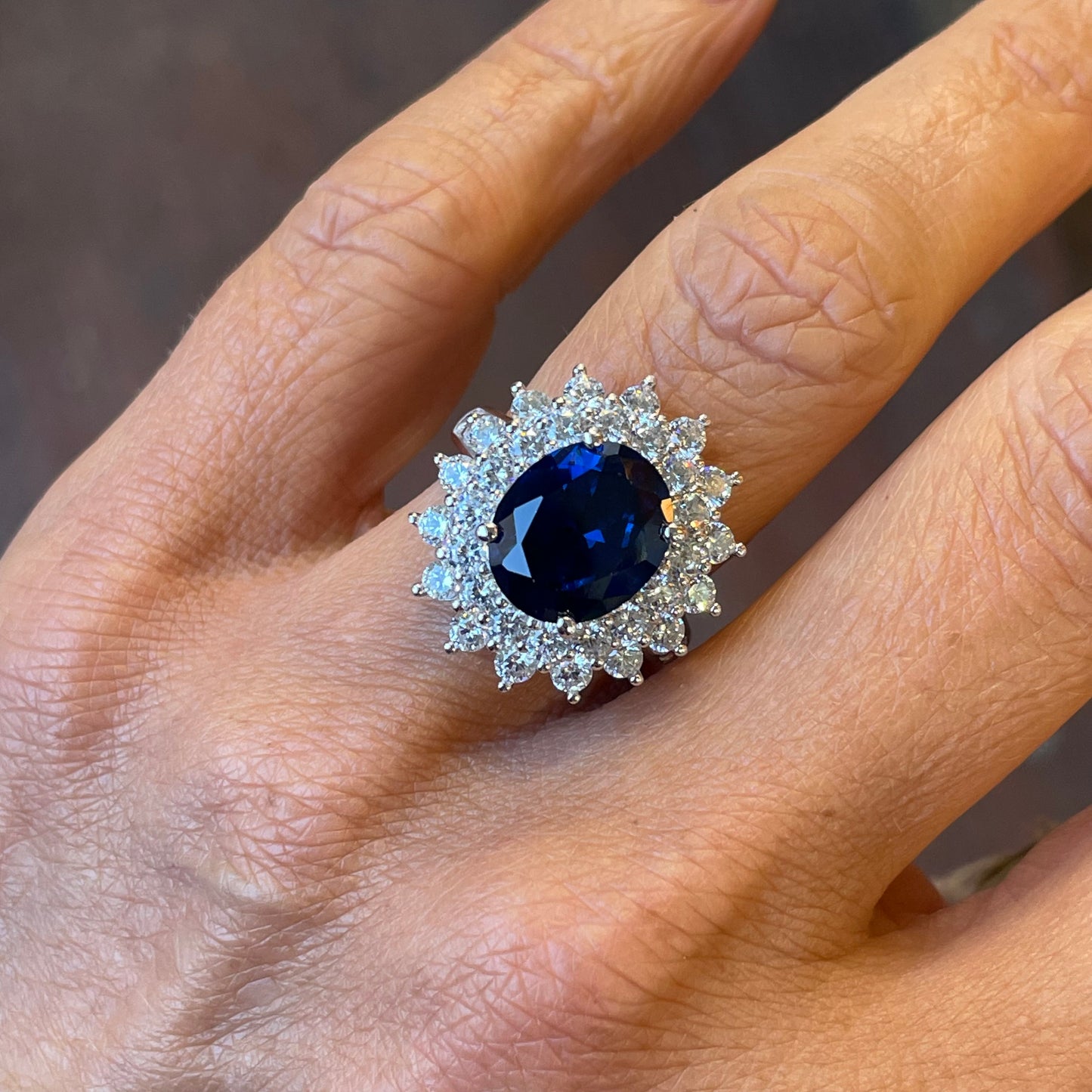 Silver Oval Cluster Ring | Sapphire