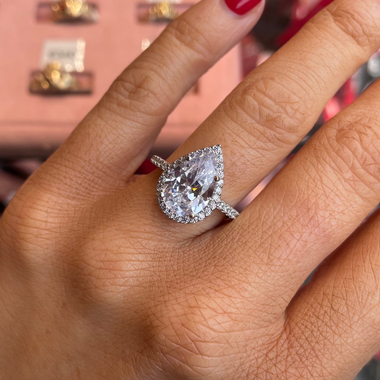 Silver Pear Halo Cluster Ring - John Ross Jewellers