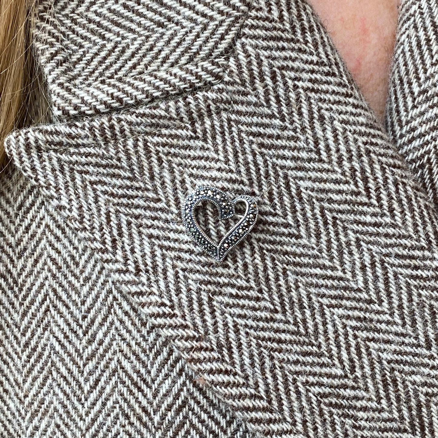 Silver Marcasite Open Heart Brooch - John Ross Jewellers