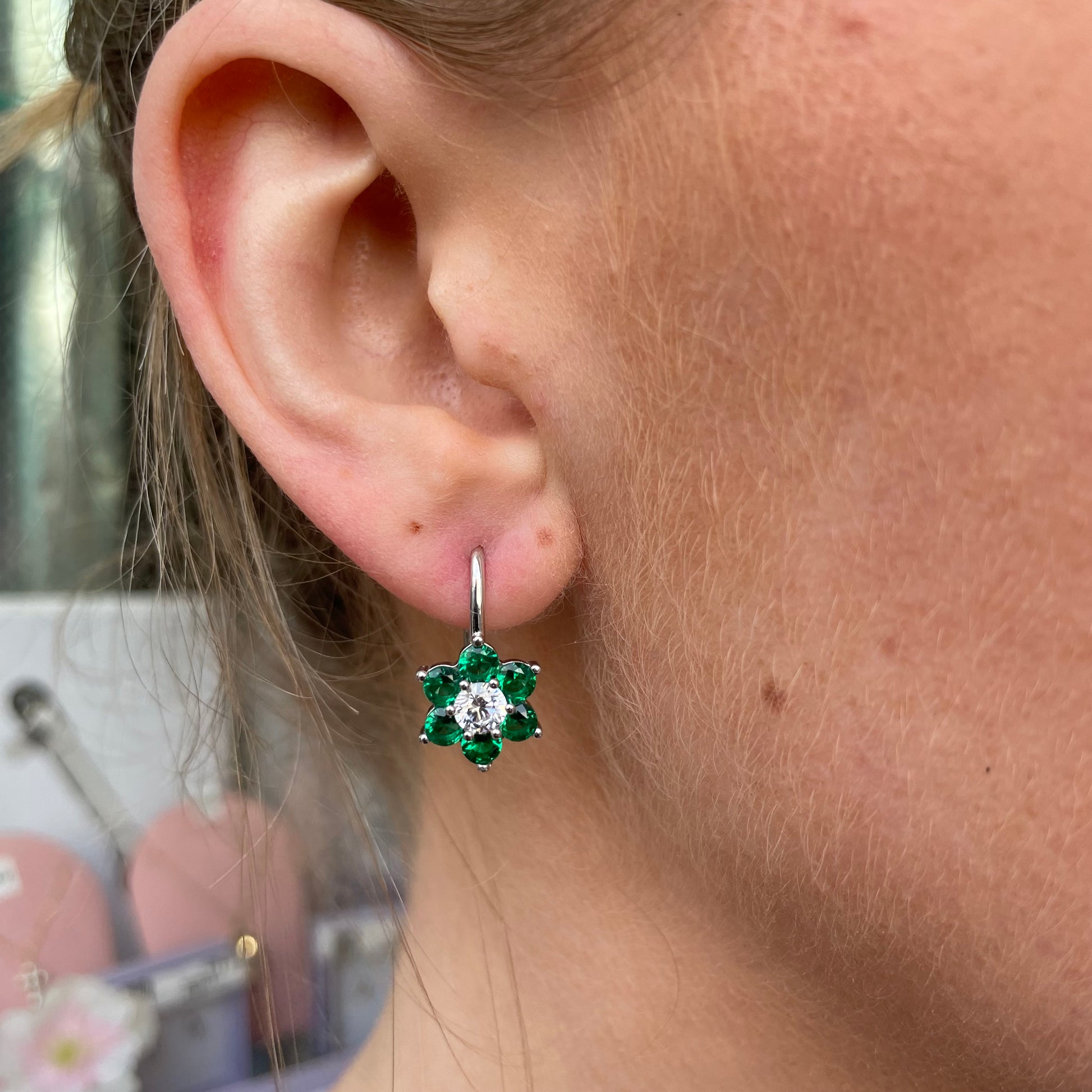 Silver Emerald Green CZ Hoop Earrings | German Wires - John Ross Jewellers