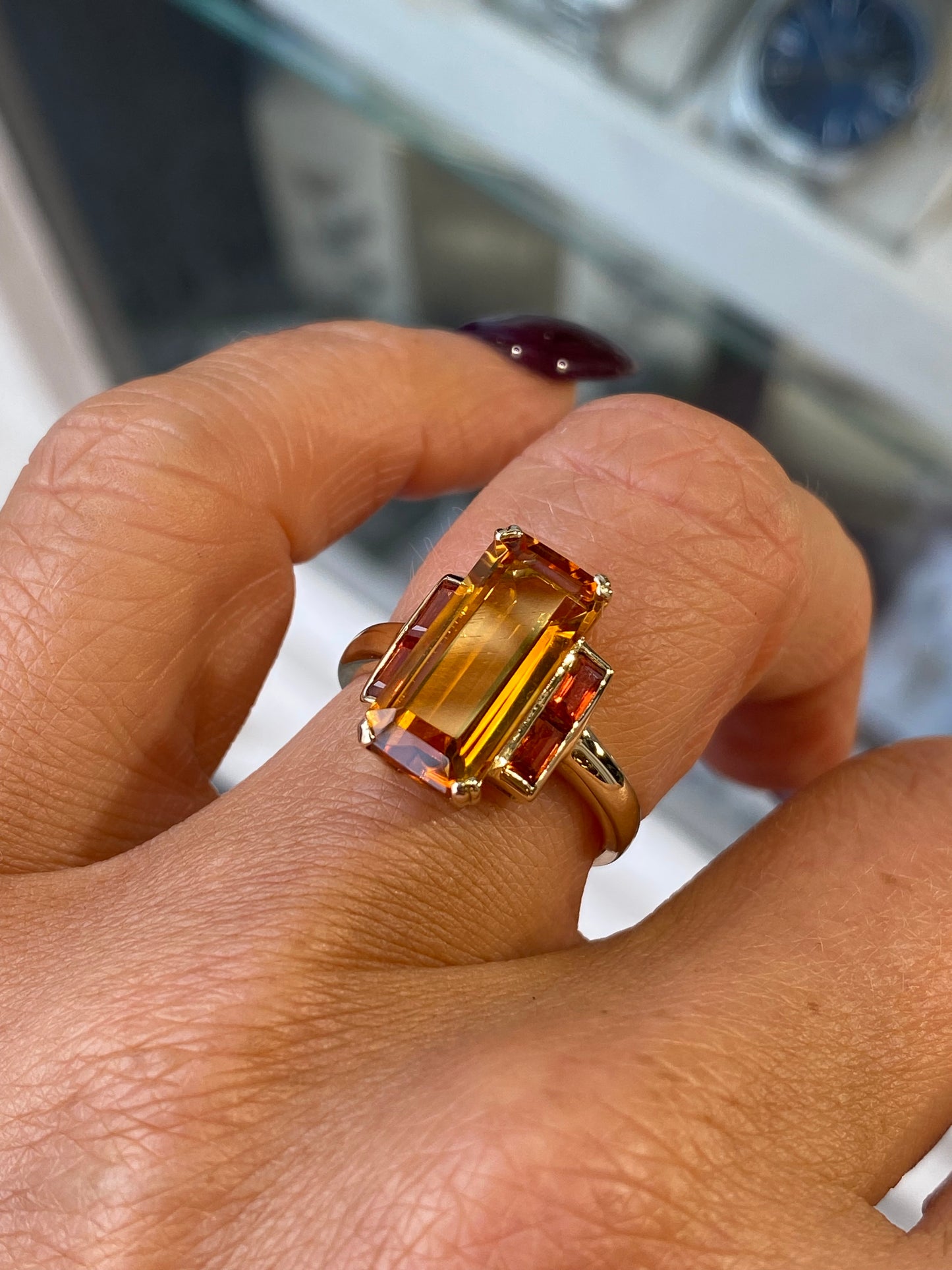 9ct Gold Citrine & Orange Sapphire Ring