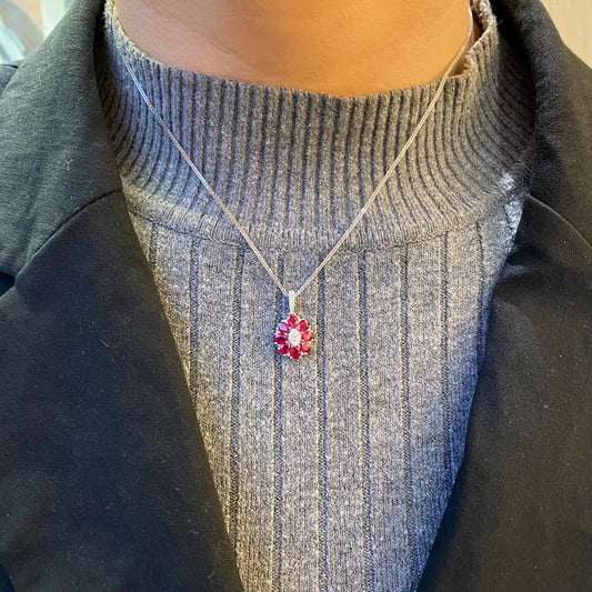 18ct White Ruby & Diamond Oval Pendant
