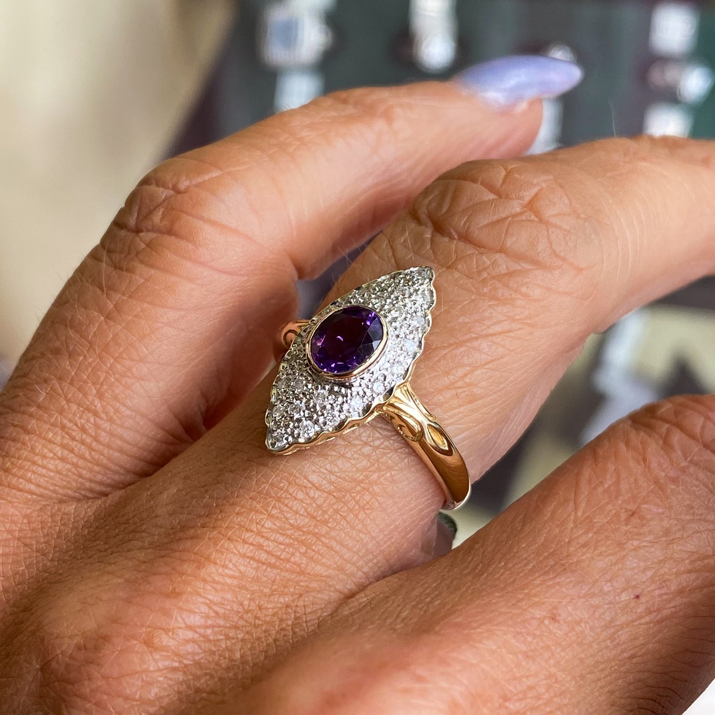 9ct Gold Amethyst & Diamond Ring